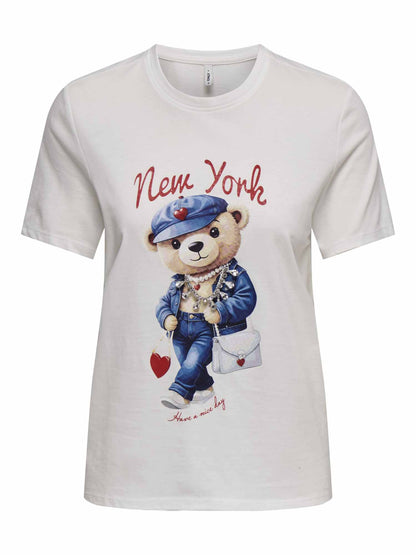 Only T-shirt maniche corte in cotone beige da donna