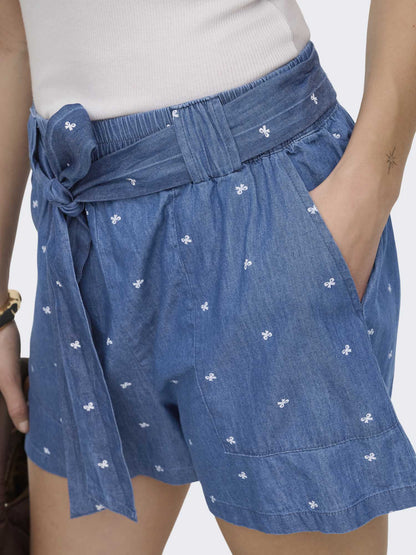 Shorts donna Only Nova in denim con cintura annodata
