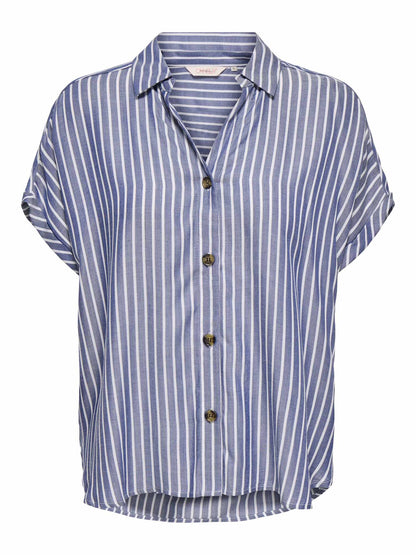 Only Gibsi, camicia donna blu a maniche corte