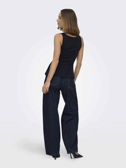 Canotta Only Kiss da donna nera in cotone elasticizzato