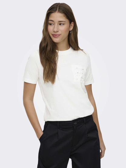 Only Zenia, t-shirt bianca a maniche corte da donna