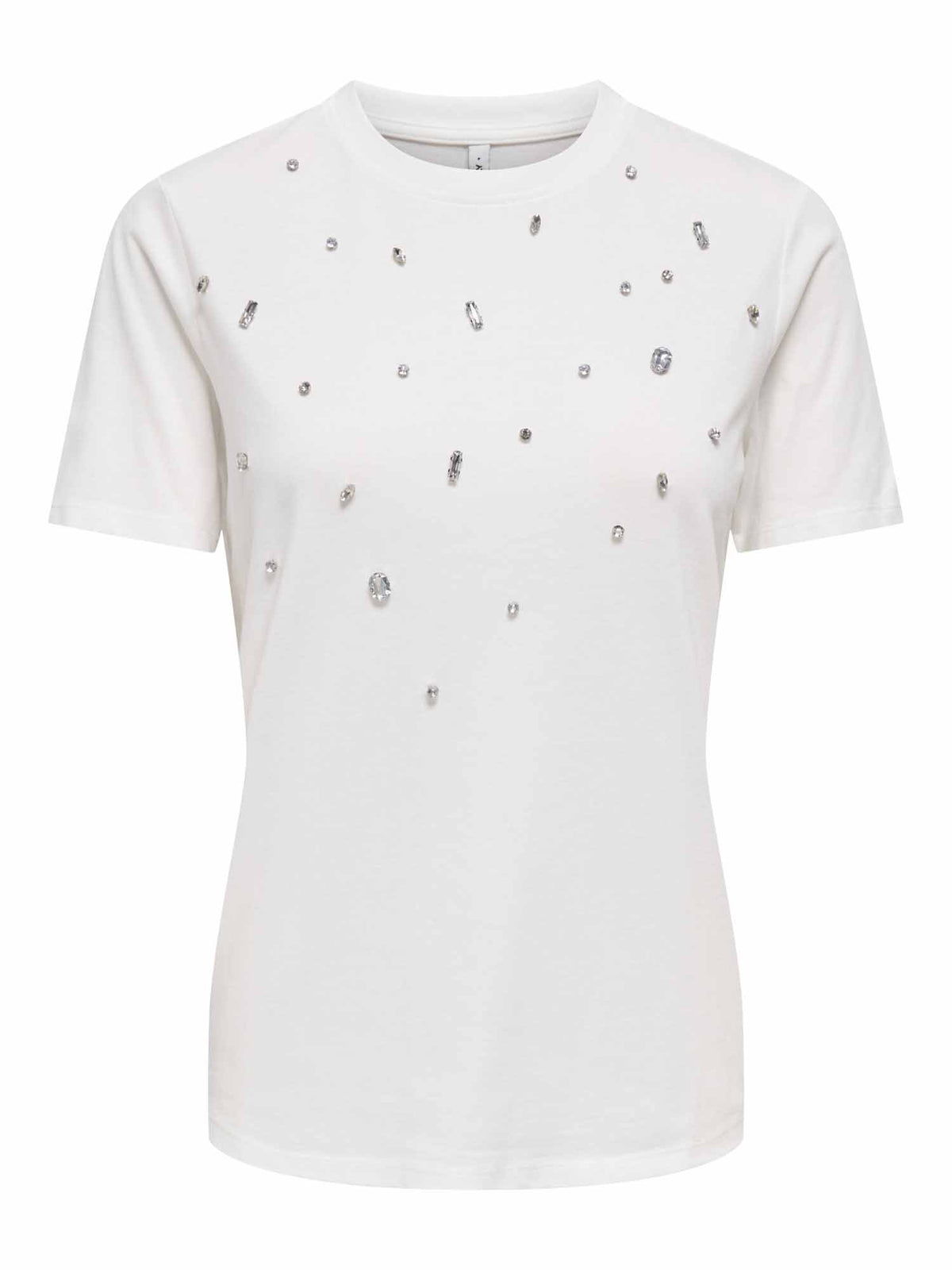 Only Sanja O-Neck Bling Top, t-shirt maniche corte da donna panna