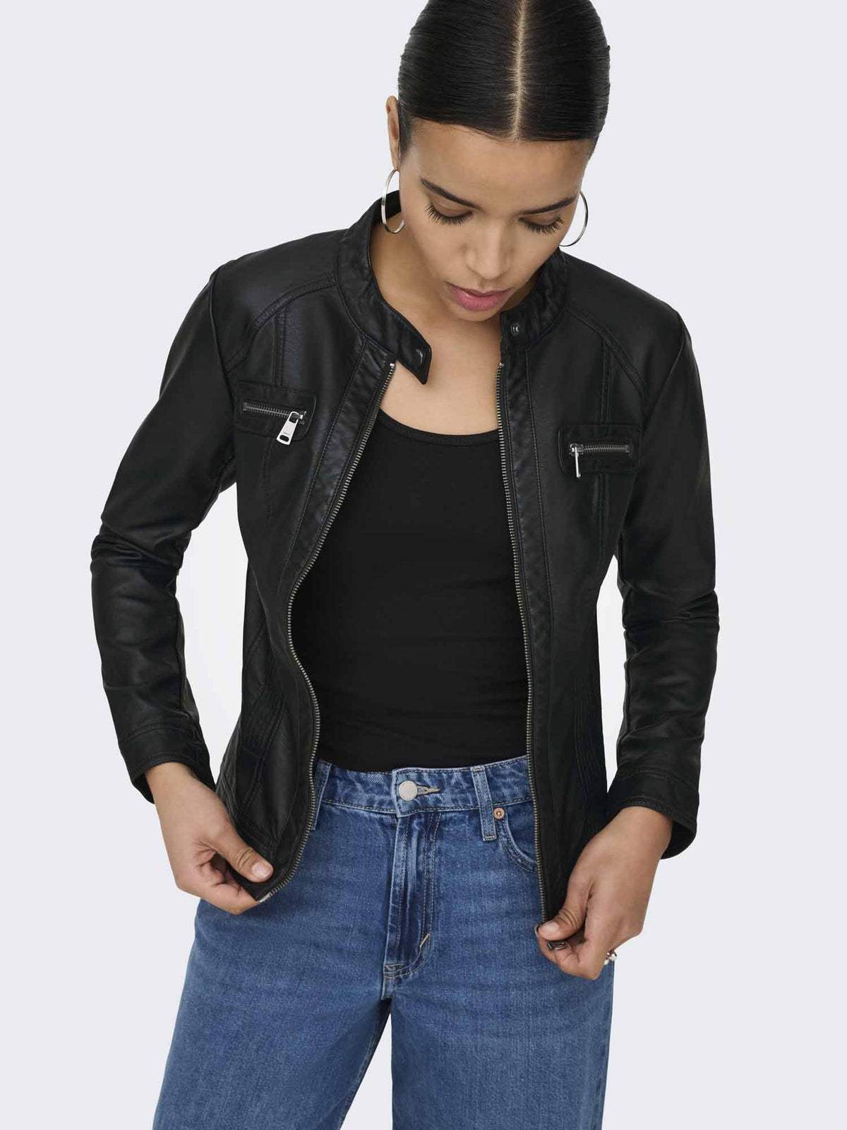 Only bandit leather giubbino da donna nero