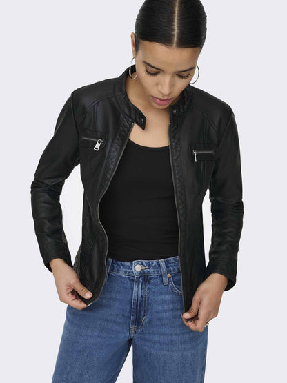Only bandit leather giubbino da donna nero