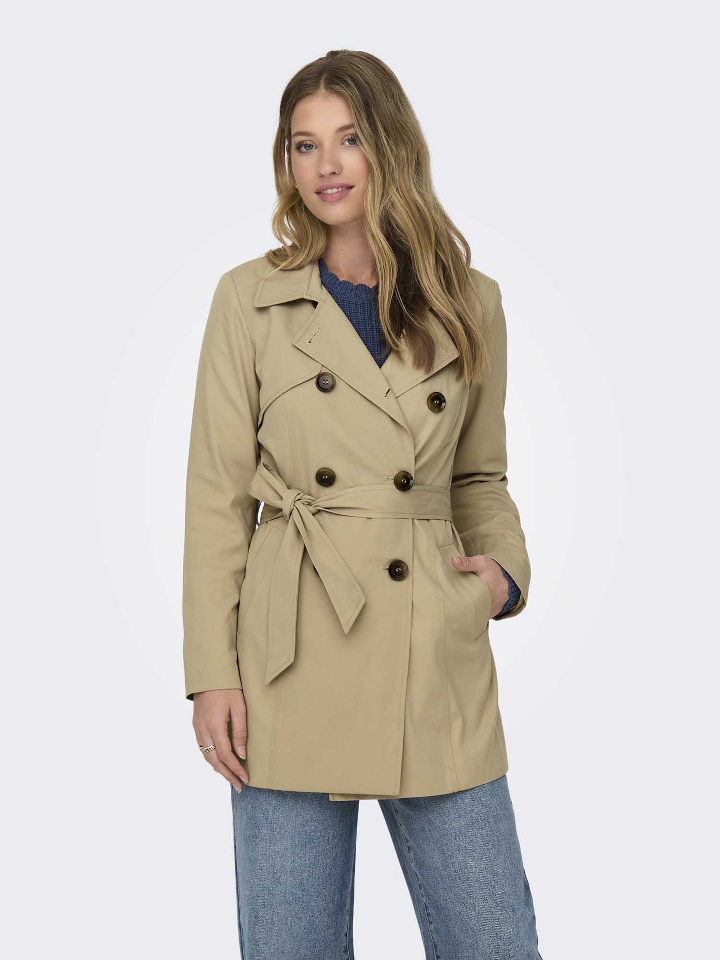 Only Onlvalerie trenchcoat beige da donna con cintura in vita