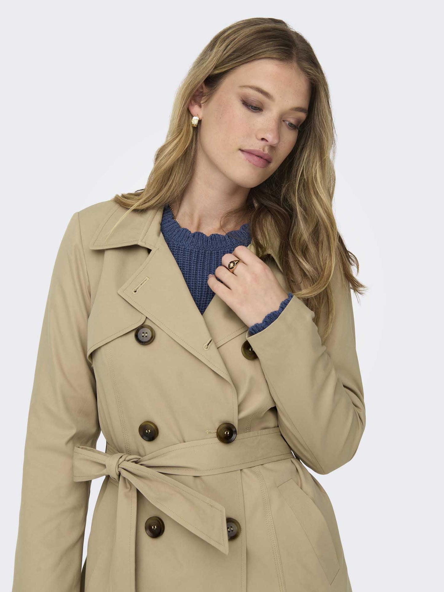 Only Onlvalerie trenchcoat beige da donna con cintura in vita