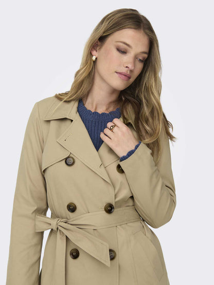 Only Onlvalerie trenchcoat beige da donna con cintura in vita