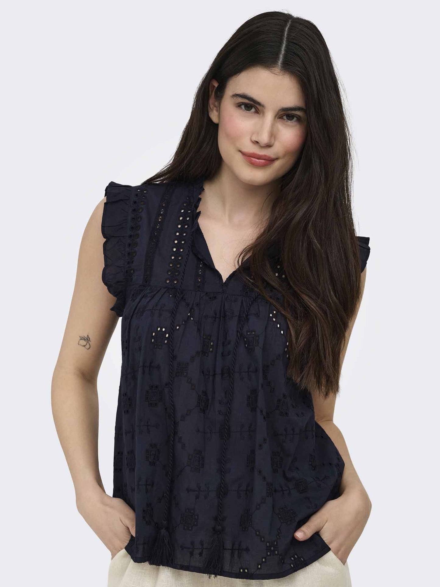 Only Reva, canotta donna blu in cotone dal taglio regular