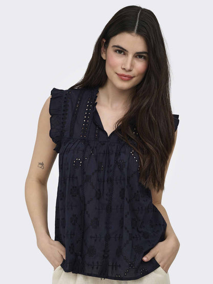 Only Reva, canotta donna blu in cotone dal taglio regular