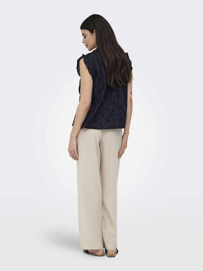 Only Reva, canotta donna blu in cotone dal taglio regular