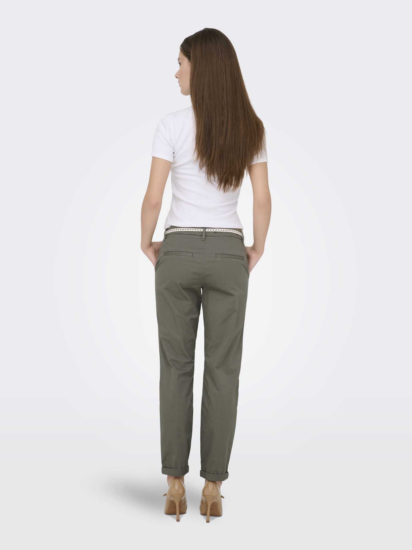 Pantaloni chino Only Onlbiana Life Cotton verde da donna