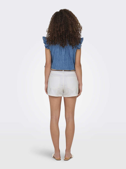 Only Kelly, shorts denim a vita alta da donna bianchi