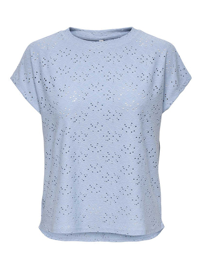 T-shirt maniche corte Only donna con dettagli in pizzo azzurra
