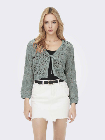 Only Beach Life, cardigan crochet verde da donna casual