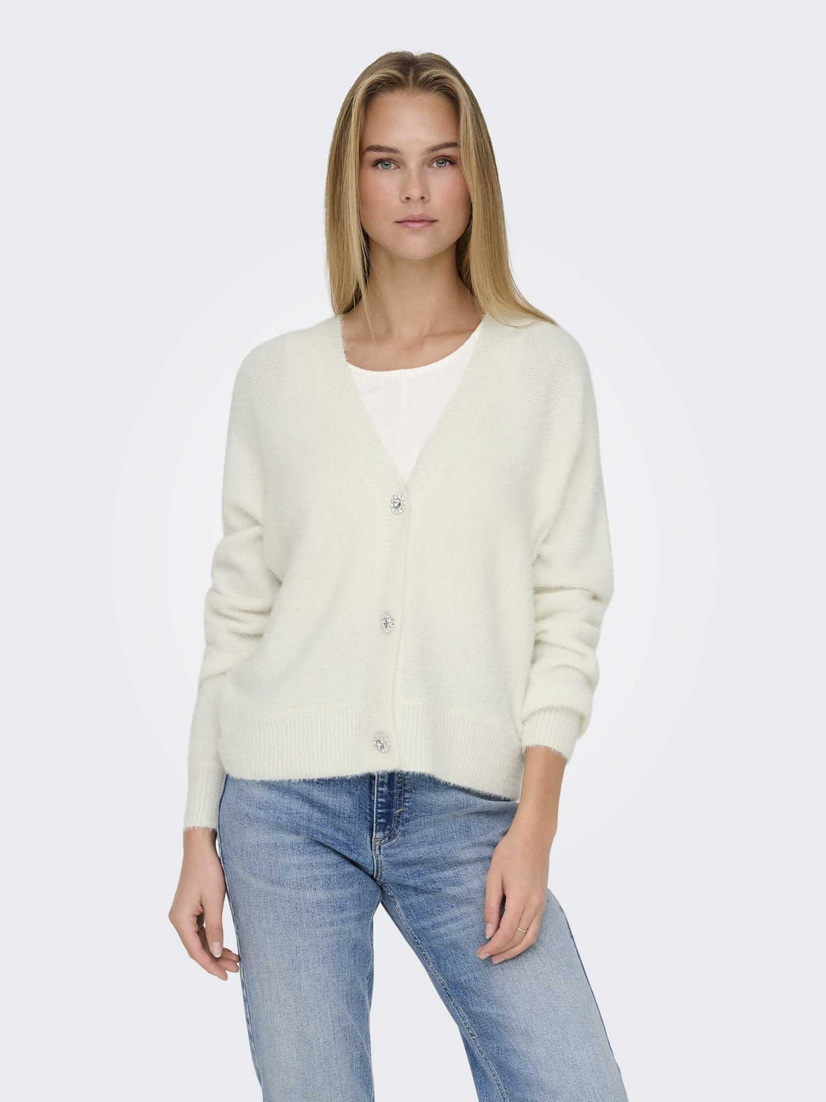 Only ella piumo card maglia da donna panna