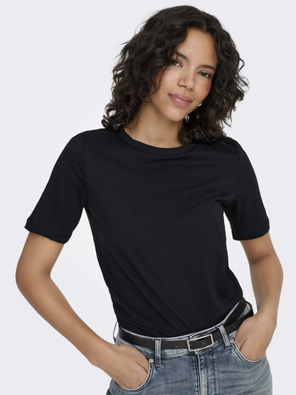 T-shirt nera da donna Only ONLONLY con maniche corte in cotone