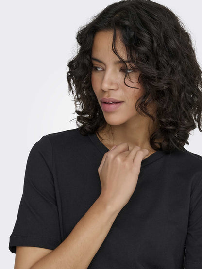 T-shirt nera da donna Only ONLONLY con maniche corte in cotone