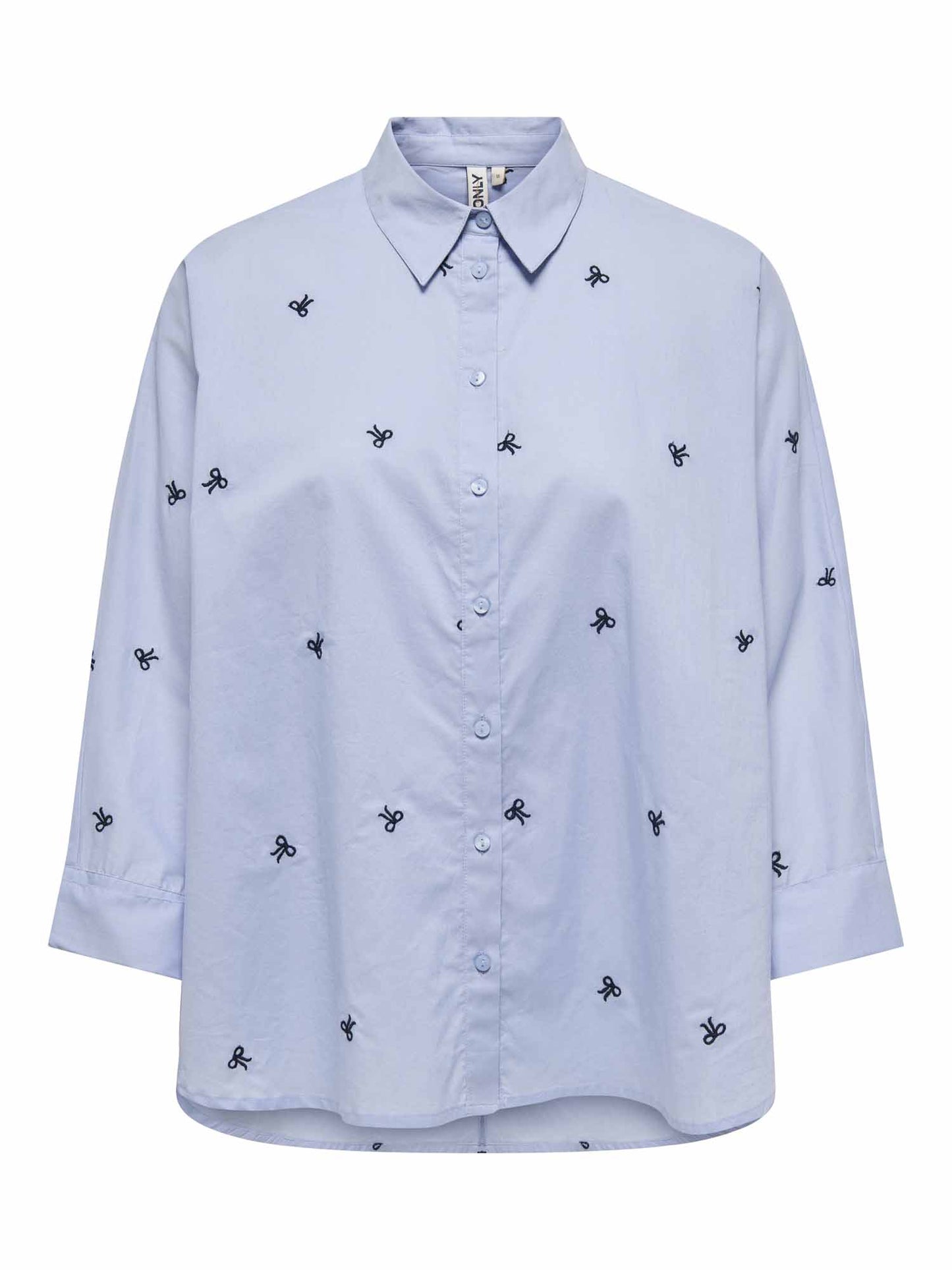 Camicia Brunn in cotone azzurra da donna con ricami delicati