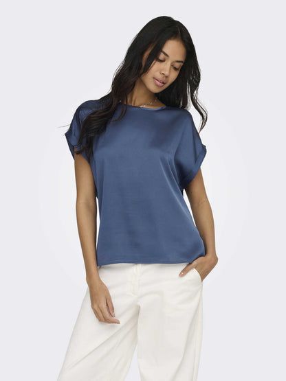 Top Only Lieke in satin blu da donna per Primavera-Estate