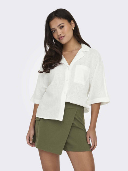 Camicia Only Bruxelles da donna bianca in viscosa e lino