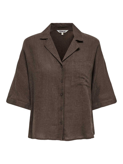 Camicia Only Bruxelles donna marrone in lino e viscosa
