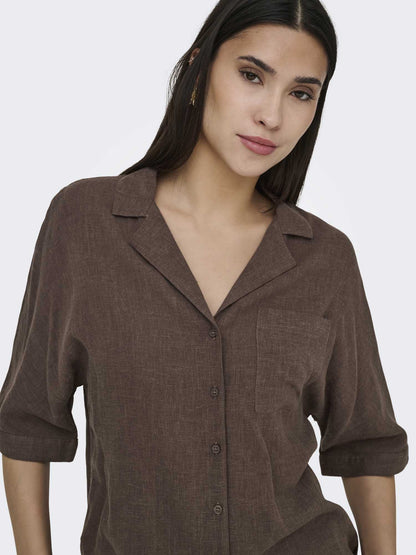 Camicia Only Bruxelles donna marrone in lino e viscosa