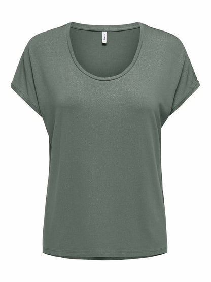 T-shirt donna Only Carrie Glitter verde con maniche corte