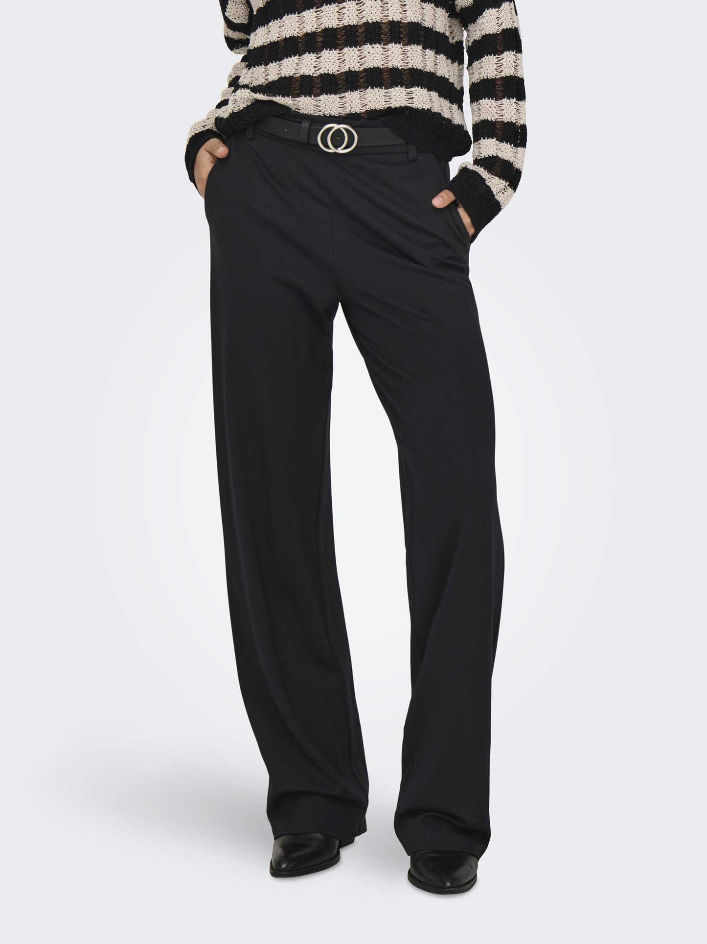Pantaloni wide leg con vita alta neri da donna Only per ufficio