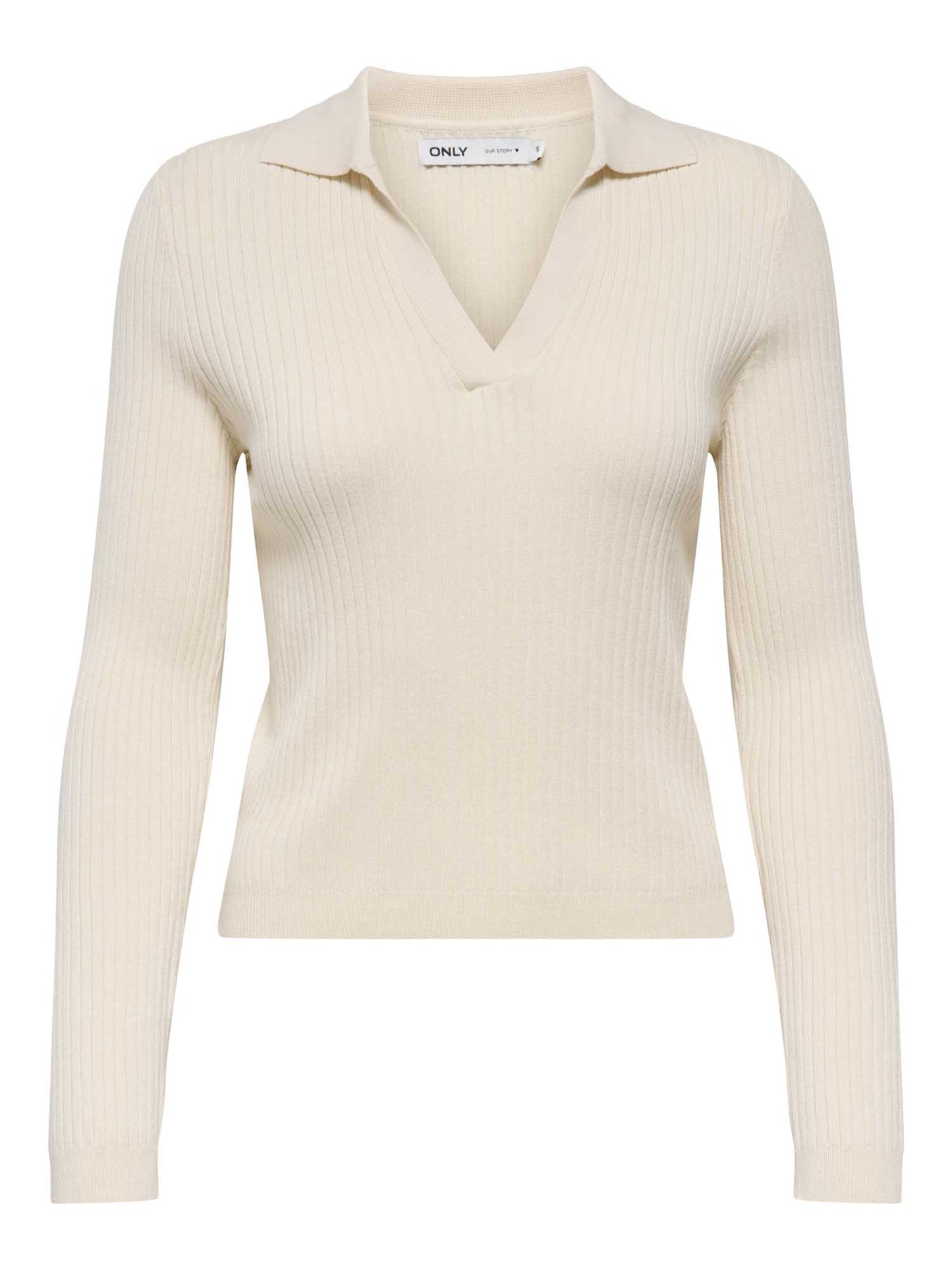 Only Onlkaya, maglione polo lavorato a maglia panna da donna