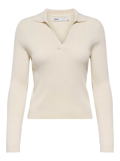 Only Onlkaya, maglione polo lavorato a maglia panna da donna