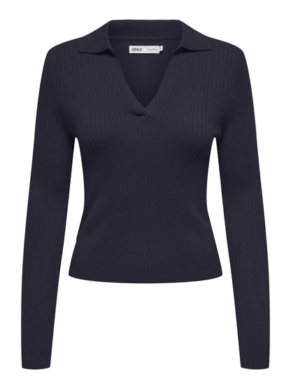 Only Onlkaya, polo a maniche lunghe da donna blu in viscosa