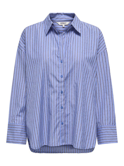 Camicia oversize Only Onloregon Alva in cotone blu con strass da donna