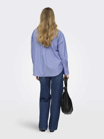 Camicia oversize Only Onloregon Alva in cotone blu con strass da donna