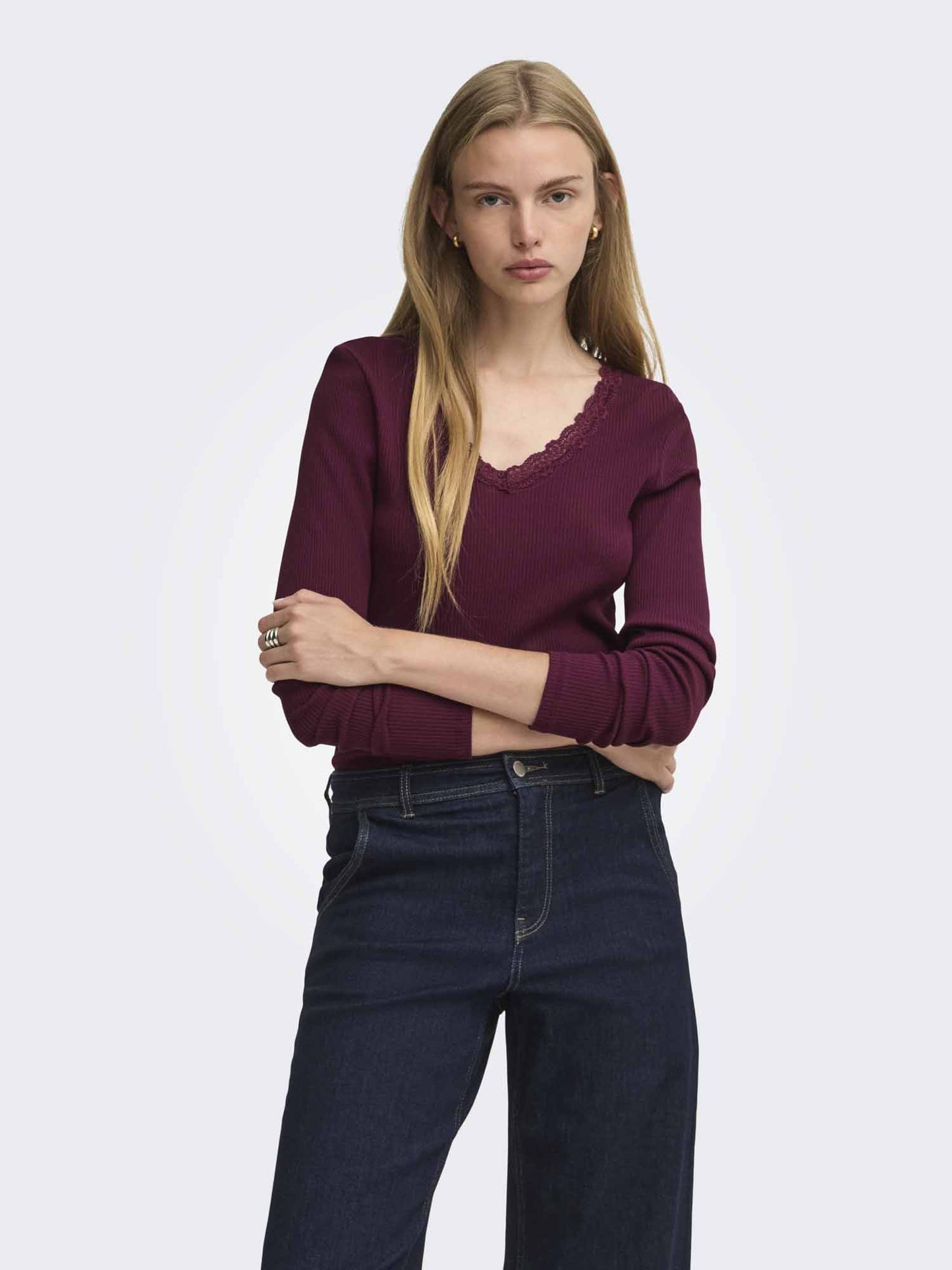Only Sara, t-shirt maniche corte da donna bordeaux