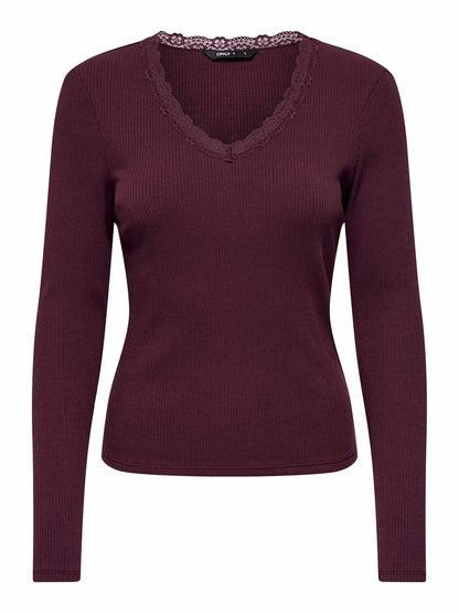 Only Sara, t-shirt maniche corte da donna bordeaux
