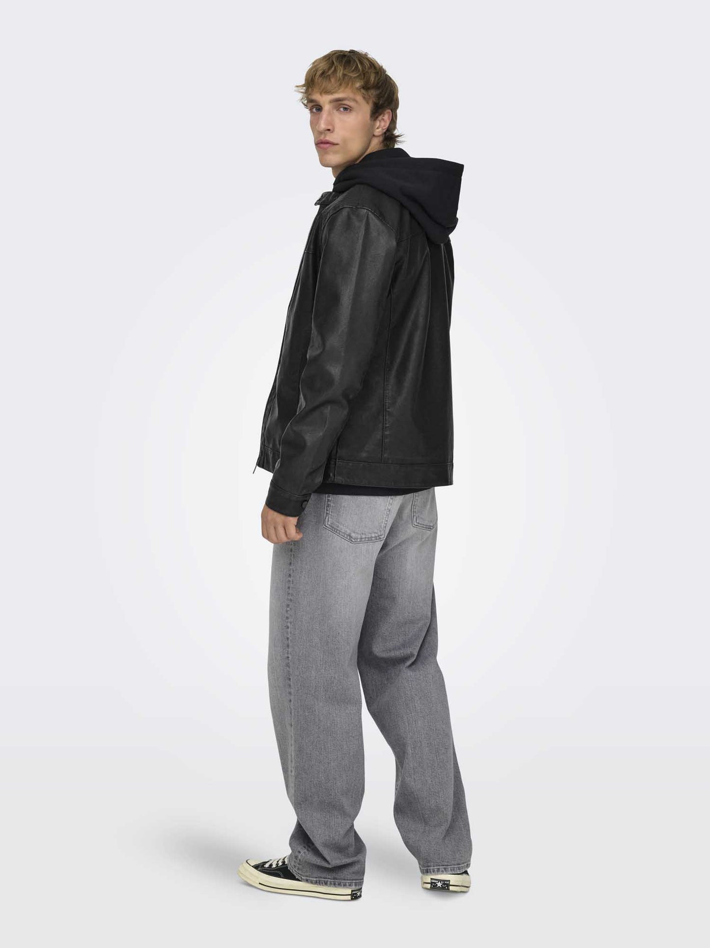 Only & Sons Onsmike, giubbotto casual da uomo nero con zip e bottoni