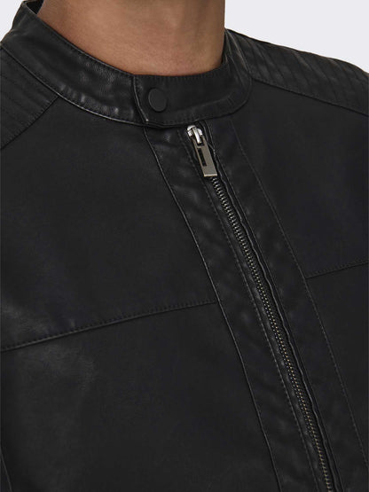 Only & Sons Onsmike, giubbotto casual da uomo nero con zip e bottoni