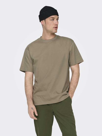 T-shirt Onsfred da uomo in cotone fango con vestibilità rilassata