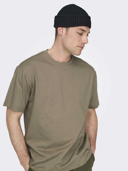 T-shirt Onsfred da uomo in cotone fango con vestibilità rilassata