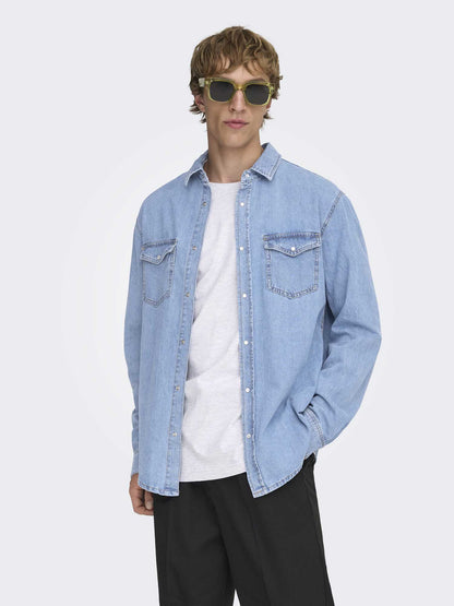 Only & Sons Onsbane, camicia di jeans regular fit blu da uomo