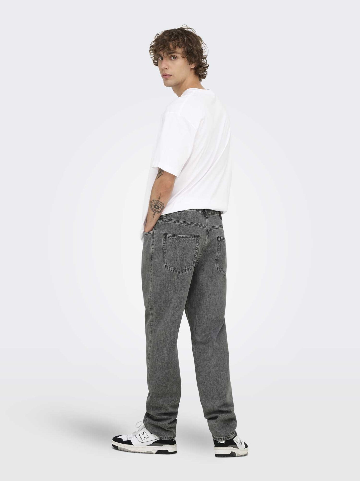 Only & Sons Jeans grigi da uomo Onstye Loose Tape con taglio ampio