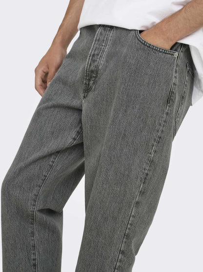 Only & Sons Jeans grigi da uomo Onstye Loose Tape con taglio ampio
