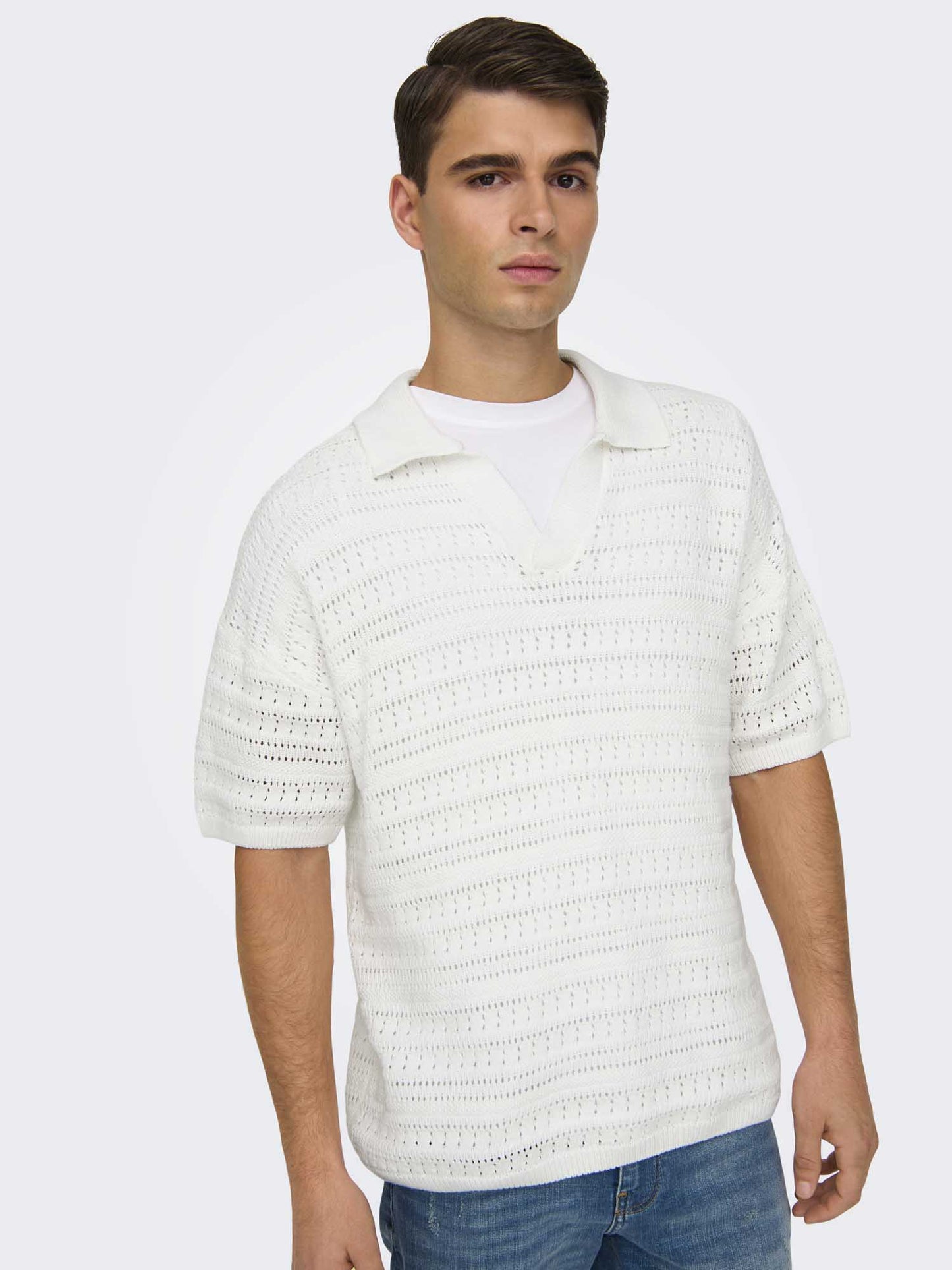 Only & Sons Grayson Ds, polo da uomo bianca in cotone