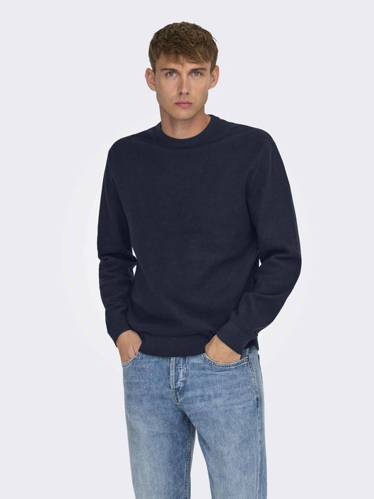 Pullover Only & Sons Onstony da uomo in cotone blu casual