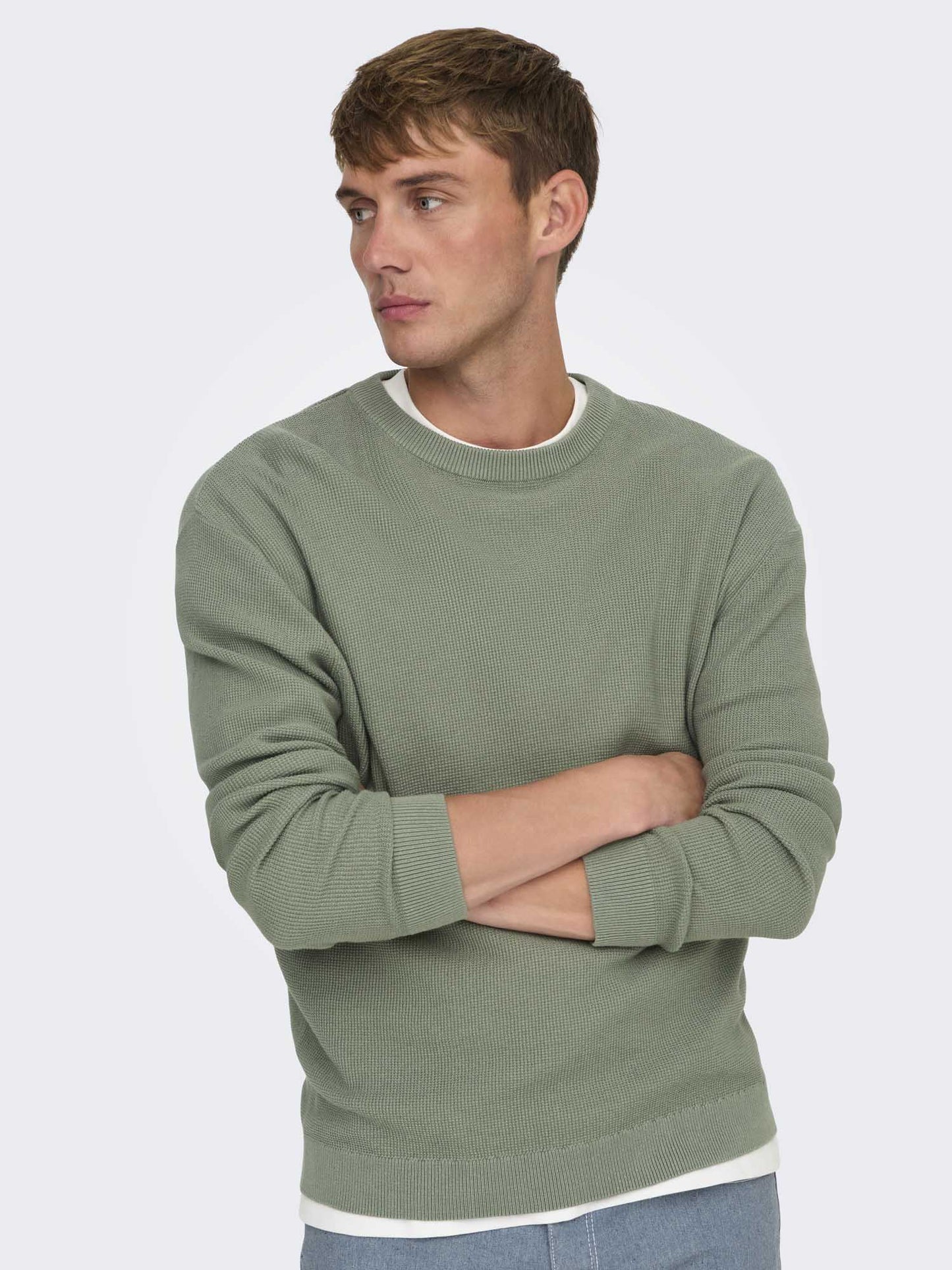 Pullover girocollo Onstony da uomo in cotone verde