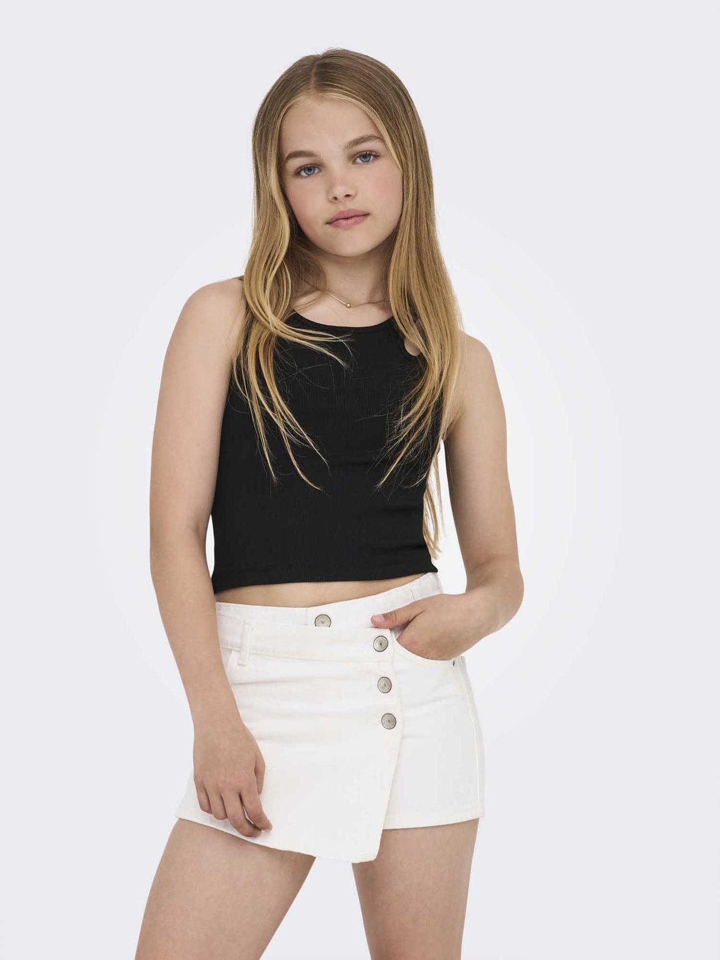 Only Jr Nessa, canotta aderente nera da bambina