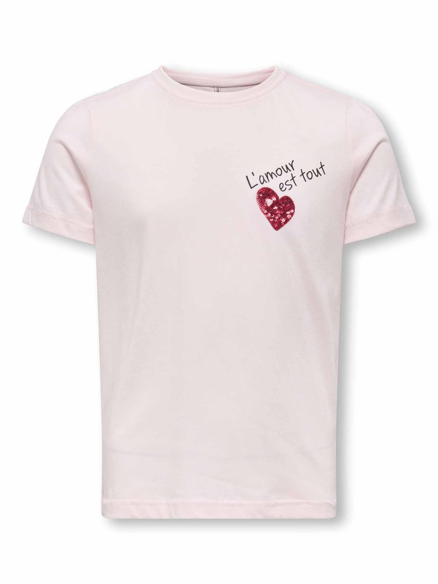 T-shirt rosa da bambino unisex Only Jr in cotone organico con stampa cuore