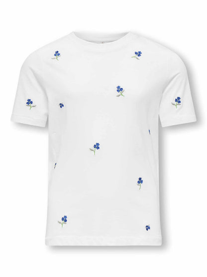 T-shirt unisex bambino Only Jr con ricamo floreale blu