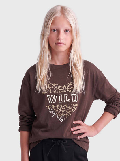 Only Jr Scarlett, t-shirt a maniche lunghe da bambina marrone