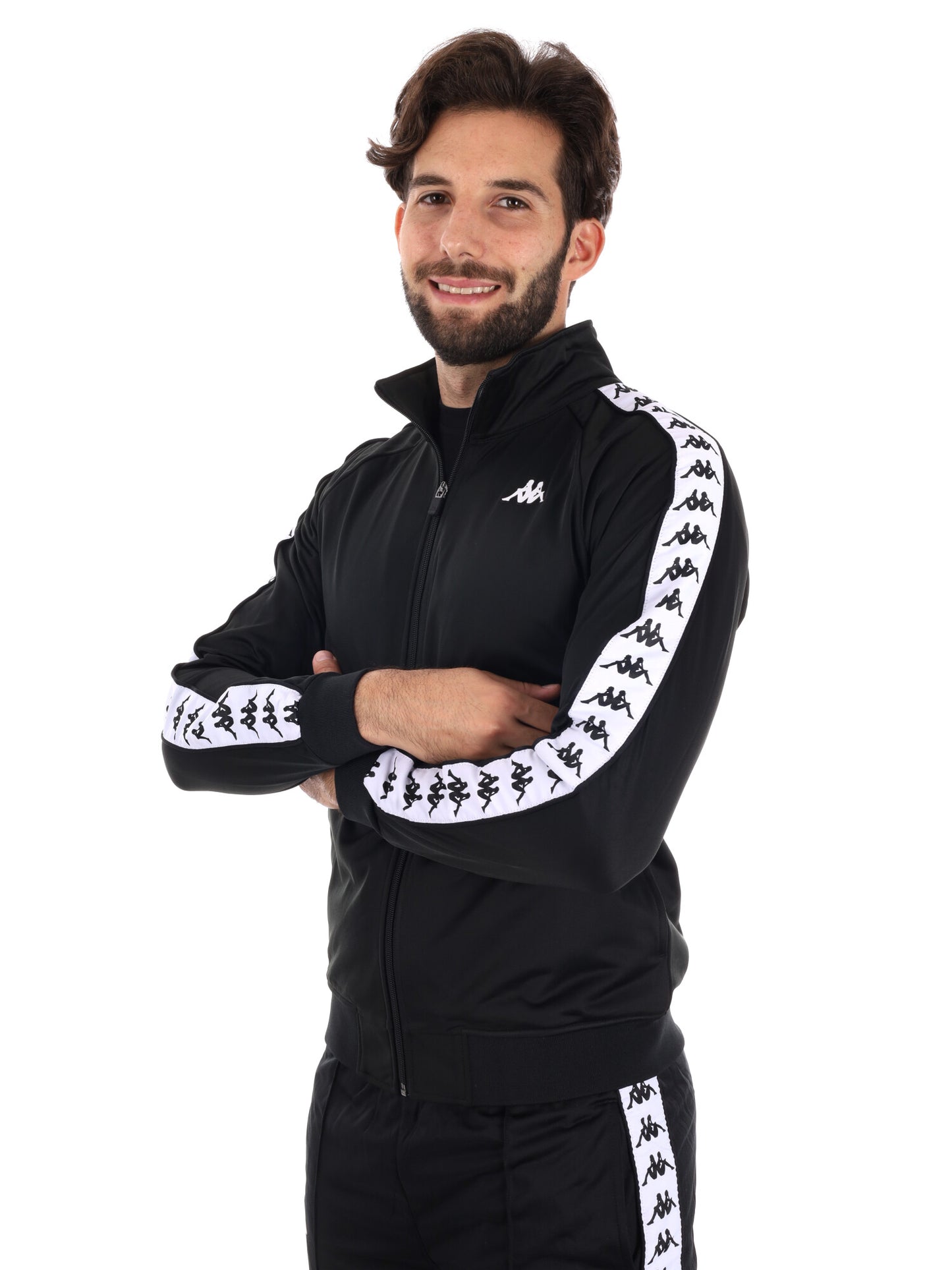 FELPA ACETATA CON BANDE KAPPA DA UOMO NERO BIANCO